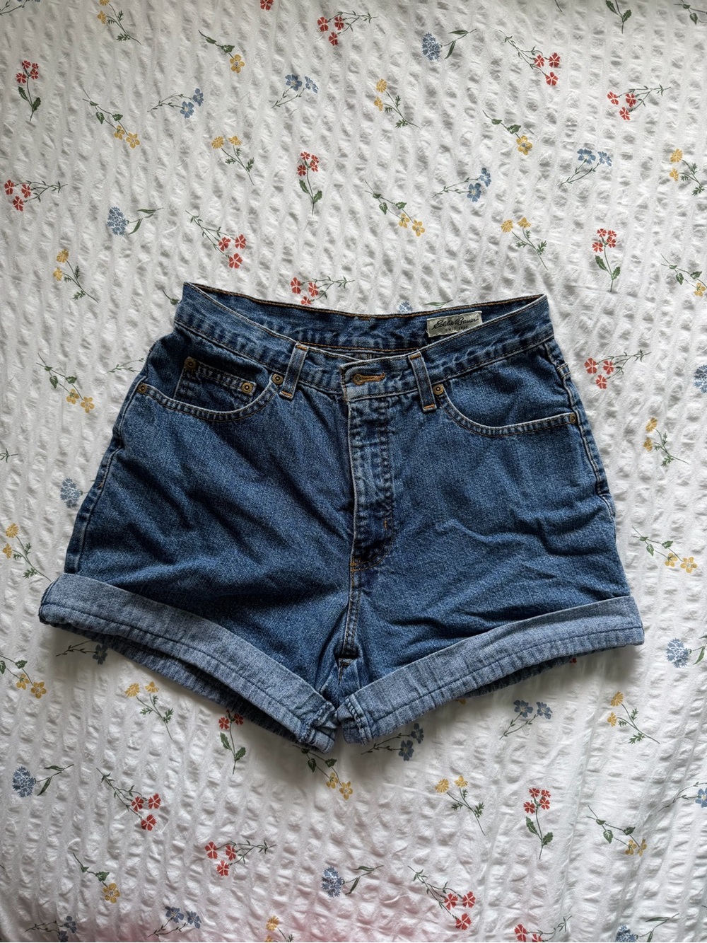 Vintage Eddie Bauer Rolled Hem Dark Blue Denim Shorts
